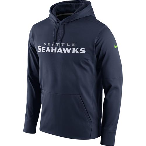 Men's Seattle Seahawks Nike Navy Circuit Wordmark Essential Performance Pullover Hoodie - Click Image to Close